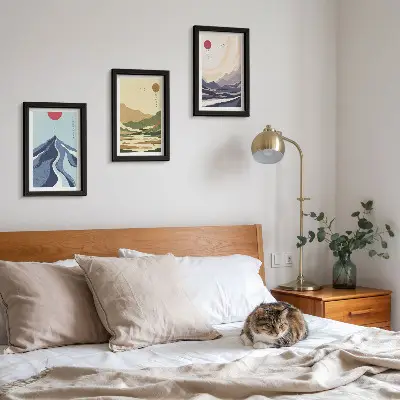 3-piece wall art set mountains in pastel colors in Japandi style