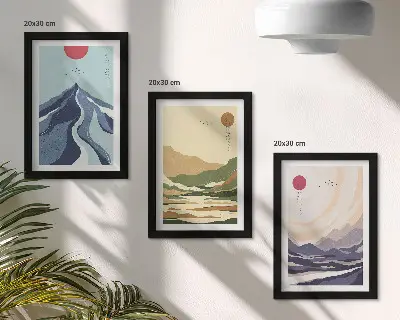 3-piece wall art set mountains in pastel colors in Japandi style