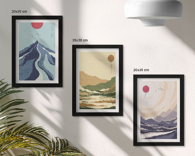 3-piece wall art set Mountains in pastel colors, Japandi style