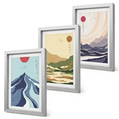 3-piece wall art set mountains in pastel colors in Japandi style