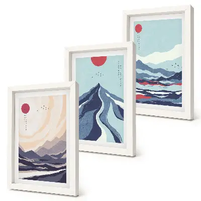 Abstract mountain landscapes Japanese style framed triptych