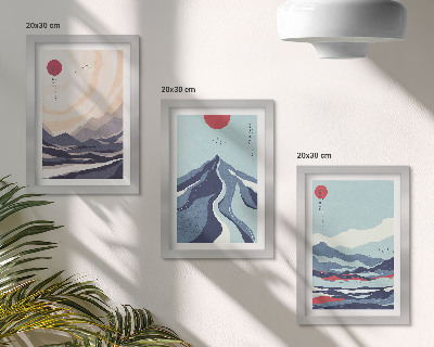 Framed triptych Abstract mountain landscapes Japanese style