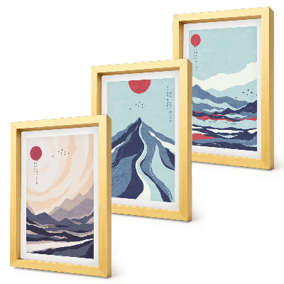 Framed triptych Abstract mountain landscapes Japanese style