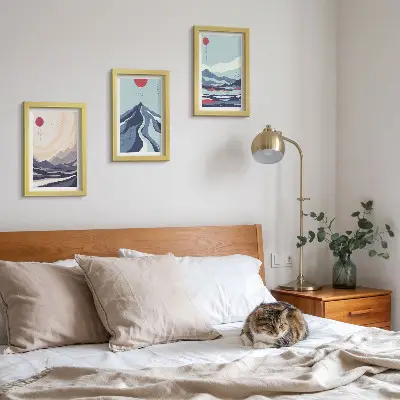 Abstract mountain landscapes Japanese style framed triptych