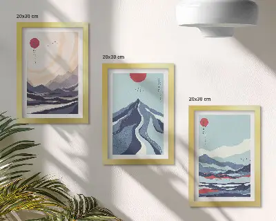 Abstract mountain landscapes Japanese style framed triptych