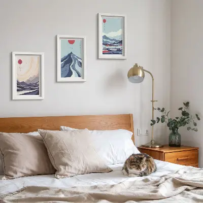 Abstract mountain landscapes Japanese style framed triptych