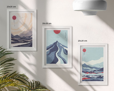 Framed triptych Abstract mountain landscapes Japanese style