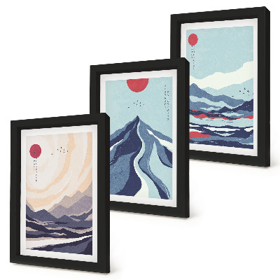 Framed triptych Abstract mountain landscapes Japanese style