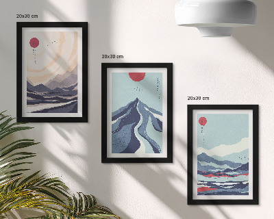 Framed triptych Abstract mountain landscapes Japanese style