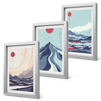 Abstract mountain landscapes Japanese style framed triptych