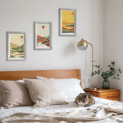 3-piece wall art set featuring colorful Japandi style mountain and river patterns