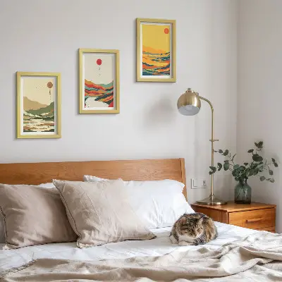3-piece wall art set featuring colorful Japandi style mountain and river patterns