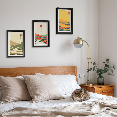 3-piece wall art set Colorful patterns of mountains and rivers in Japandi style