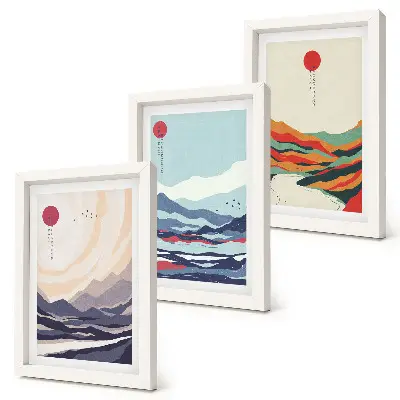 Photo frame wall gallery set with Japanese abstract mountain landscapes
