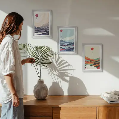 Photo frame wall gallery set with Japanese abstract mountain landscapes