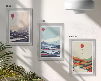 Photo frame wall gallery set with Japanese abstract mountain landscapes