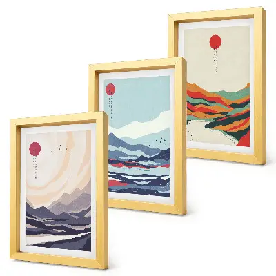 Photo frame wall gallery set with Japanese abstract mountain landscapes