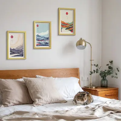 Photo frame wall gallery set with Japanese abstract mountain landscapes