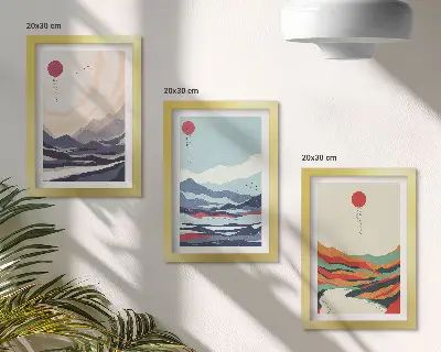 Photo frame wall gallery set with Japanese abstract mountain landscapes