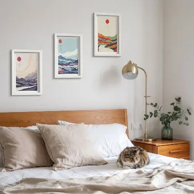 Photo frame wall gallery set with Japanese abstract mountain landscapes