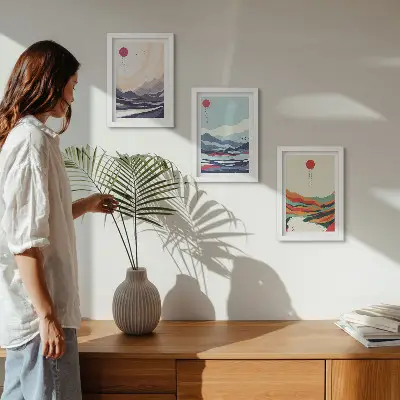 Photo frame wall gallery set with Japanese abstract mountain landscapes