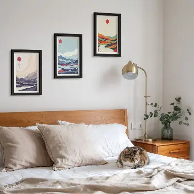 Photo frame wall gallery set with Japanese abstract mountain landscapes