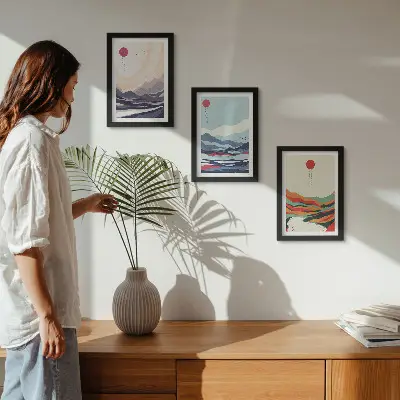 Photo frame wall gallery set with Japanese abstract mountain landscapes