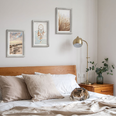 3-piece wall art set Sea view with clouds, dream catcher and grass