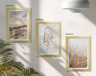 3-piece wall art set Sea view with clouds, dream catcher and grass