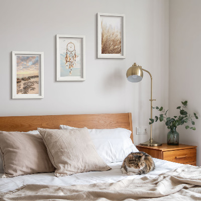 3-piece wall art set Sea view with clouds, dream catcher and grass