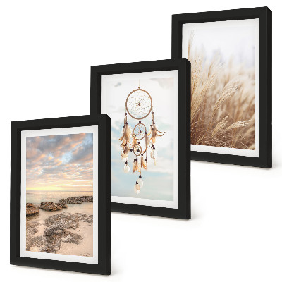3-piece wall art set Sea view with clouds, dream catcher and grass