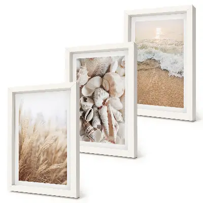 Photo frame wall coastal decor with shells and sea waves