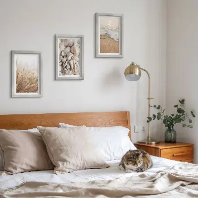 Photo frame wall coastal decor with shells and sea waves
