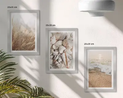 Photo frame wall coastal decor with shells and sea waves