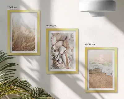 Photo frame wall coastal decor with shells and sea waves