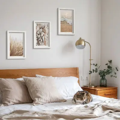 Photo frame wall coastal decor with shells and sea waves