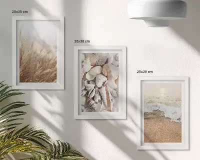 Photo frame wall coastal decor with shells and sea waves