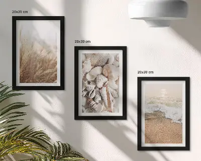 Photo frame wall coastal decor with shells and sea waves