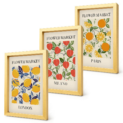 Framed triptych Floral posters in London, Milan and Paris
