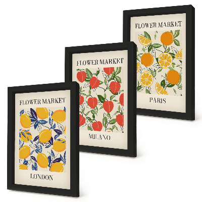 Framed triptych Floral posters in London, Milan and Paris