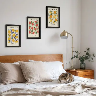 Floral triptych framed posters of London, Milan and Paris