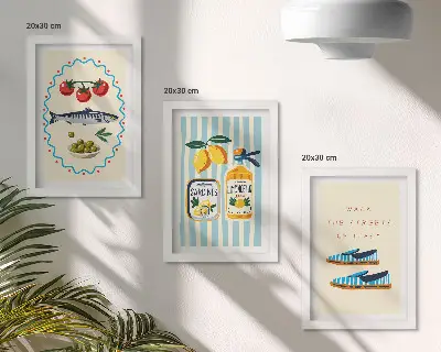 Photo frame wall featuring Italian-inspired lifestyle and colorful imagery