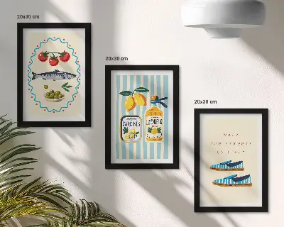 Photo frame wall featuring Italian-inspired lifestyle and colorful imagery