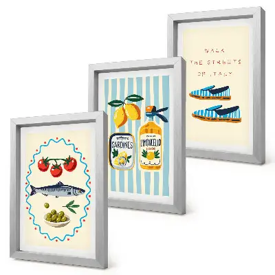 Photo frame wall featuring Italian-inspired lifestyle and colorful imagery