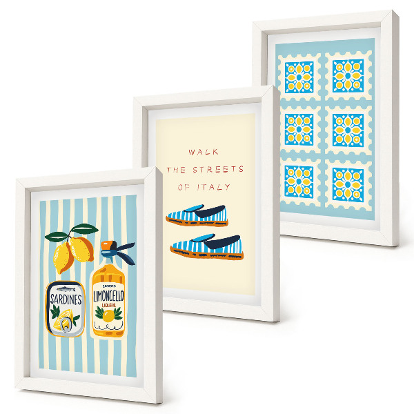 Framed triptych Fruit patterns and elements of Italian culture