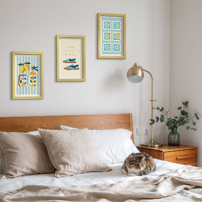 Framed triptych Fruit patterns and elements of Italian culture