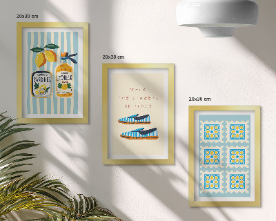 Framed triptych Fruit patterns and elements of Italian culture