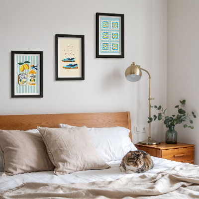 Framed triptych Fruit patterns and elements of Italian culture