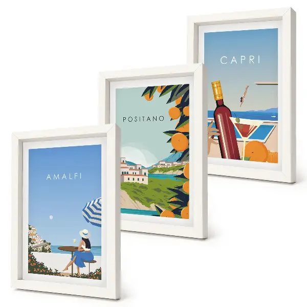 3-Piece Wall Art Set featuring holiday views of Amalfi, Positano, and Capri