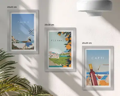 3-Piece Wall Art Set featuring holiday views of Amalfi, Positano, and Capri